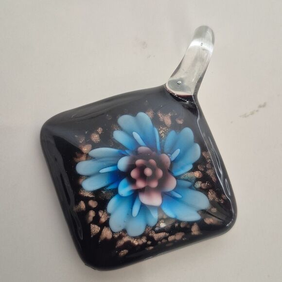 Murano Glass Pendant with Blue Flower Design - Picture 15 of 16